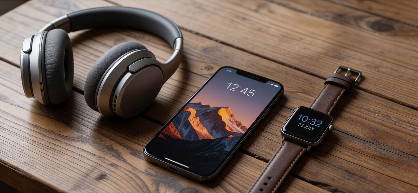 Curated tech — headphones, phone & watch
