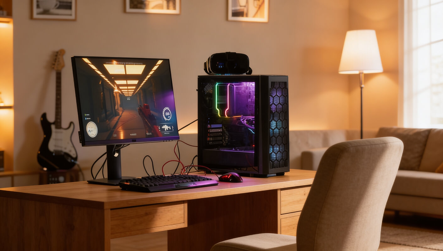 Gaming room with RGB PC setup and monitor