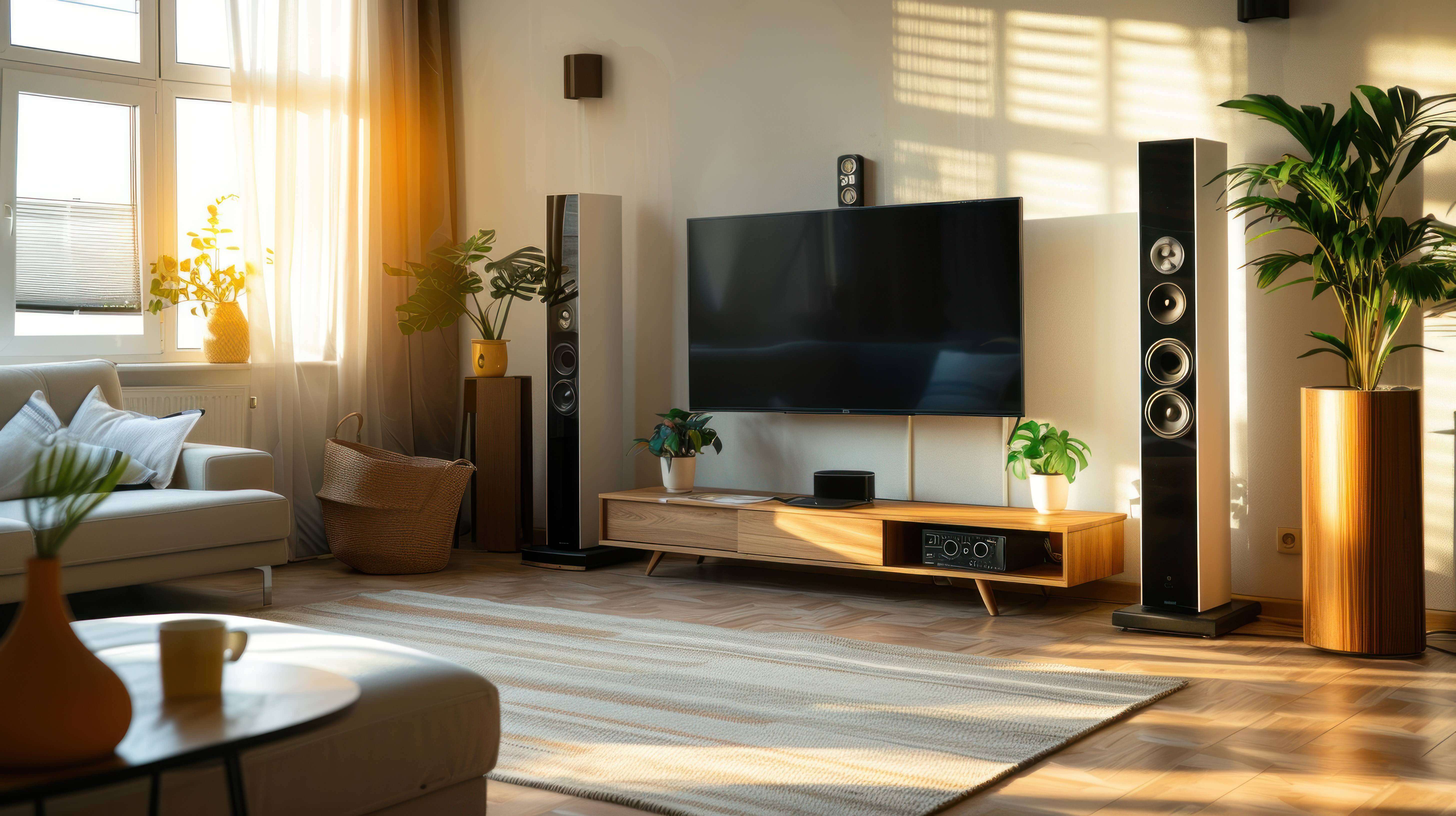 Modern living room with home theater system